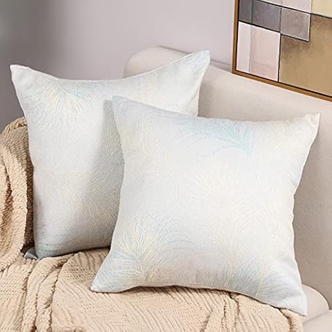COFEDE Pack of 2 Jacquard Throw Pillow Covers Feather Decorative Cushion Covers Soft Square Pillow Cases for Couch Sofa 16x16 Inch Cover