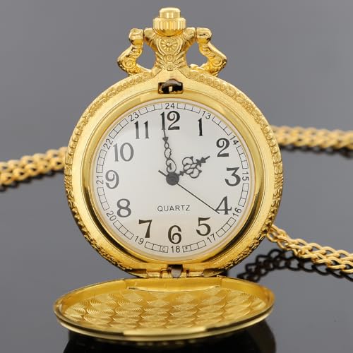 Image of Tiong Vintage Pocket Watch Engraved Cowboy Skull Wolf 3D Pattern Arabic Numerals Quartz Pocket Watch with Chain Best Gifts