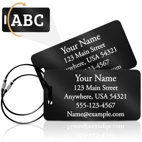 Two Custom Engraved Aluminum Luggage Tags (Black)