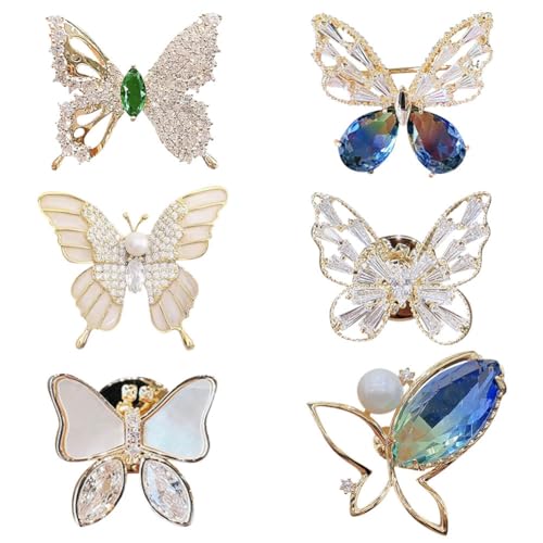 Image of Crystal Rhinestone Butterfly brooch Pins Vintage Ribbon Bowknot Pearl Lapel Pins for Woman Girls