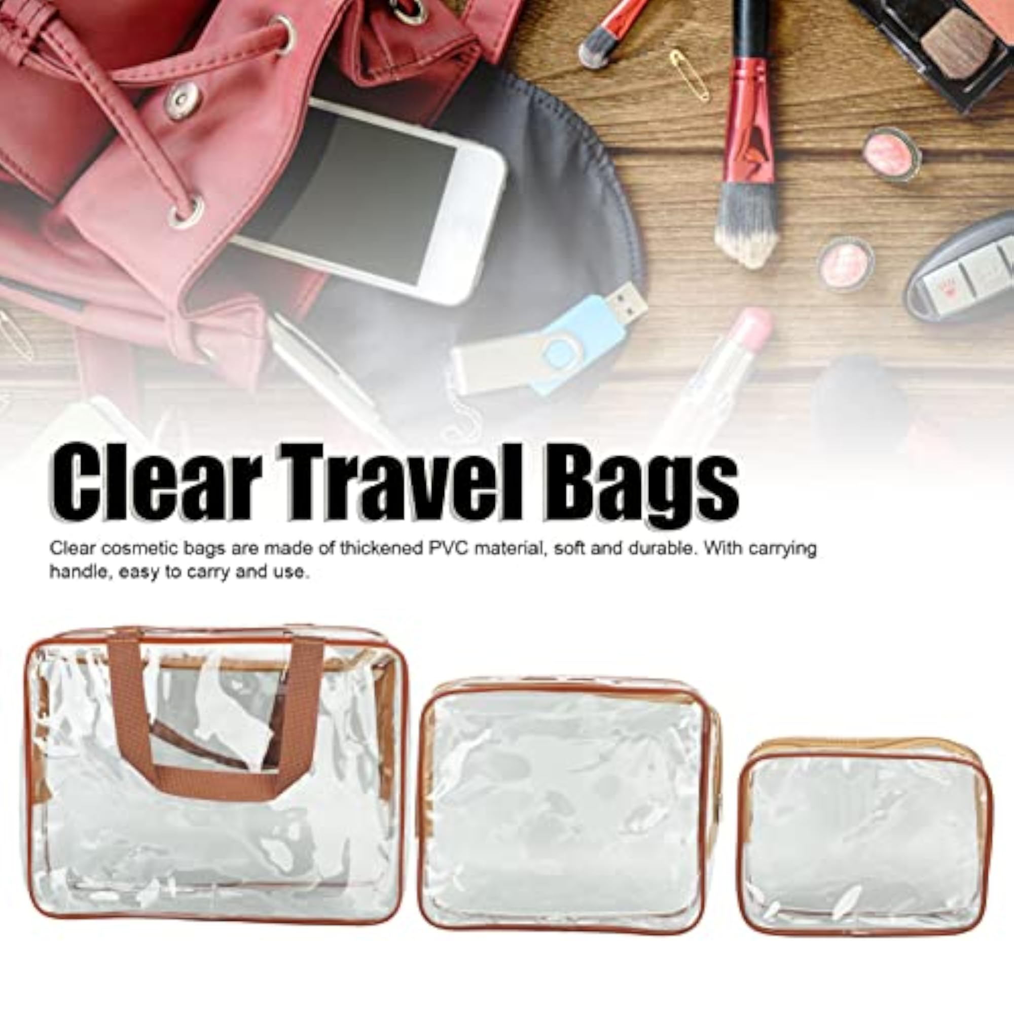 Clear Travel Bags, Portable 3 Pieces Waterproof