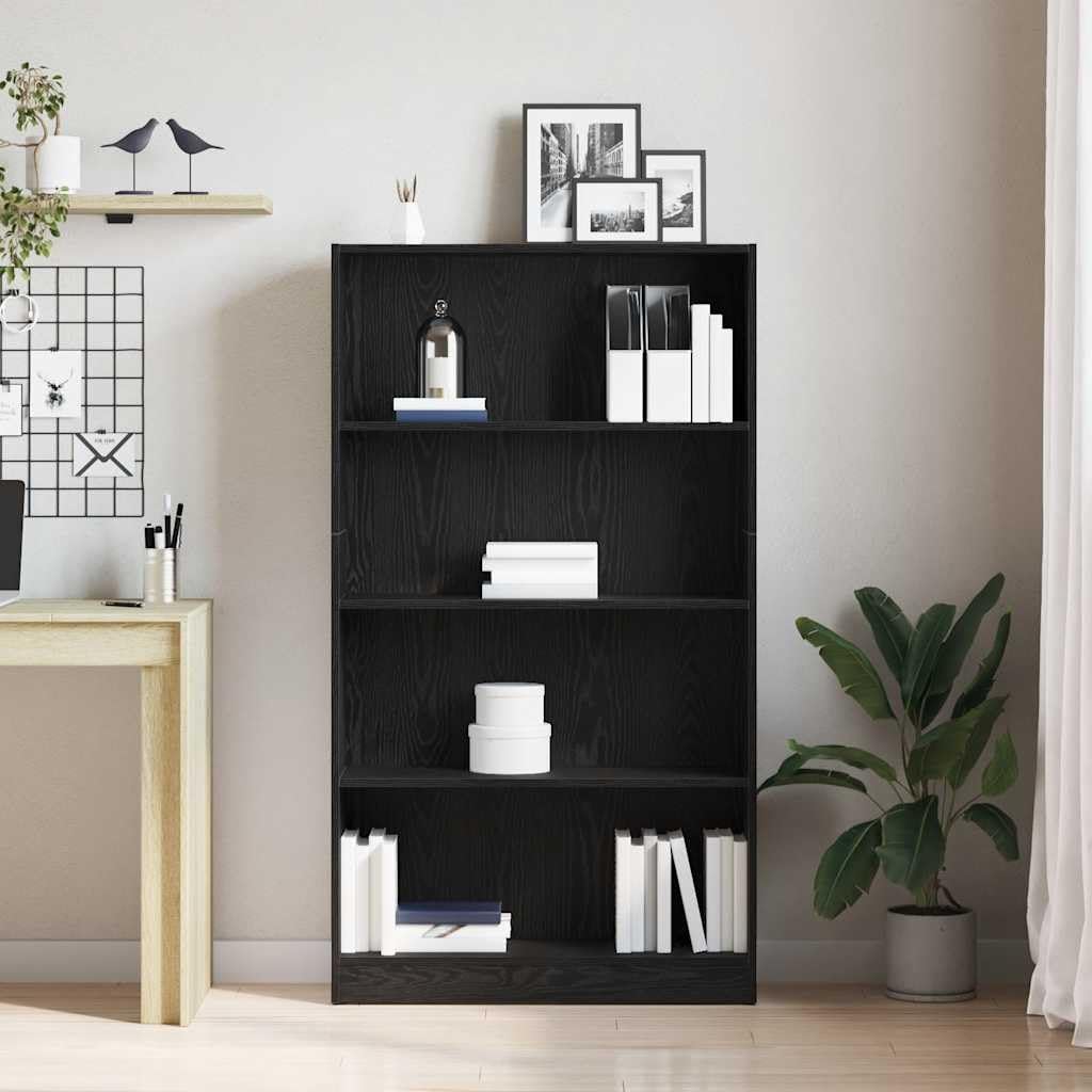 Generisch Bücherregal 4 Fächer Schwarz Eichen-Optik 80x24x143 cm Standregal