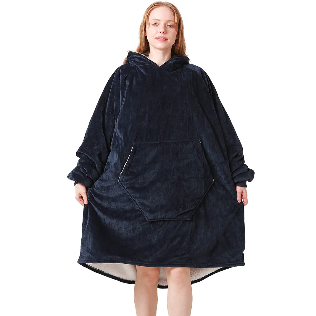 Oversize Wearable Blanket Sweatshirt with Hood Pocket Sleeves Warm Comfortable Plush Hooded Blanket