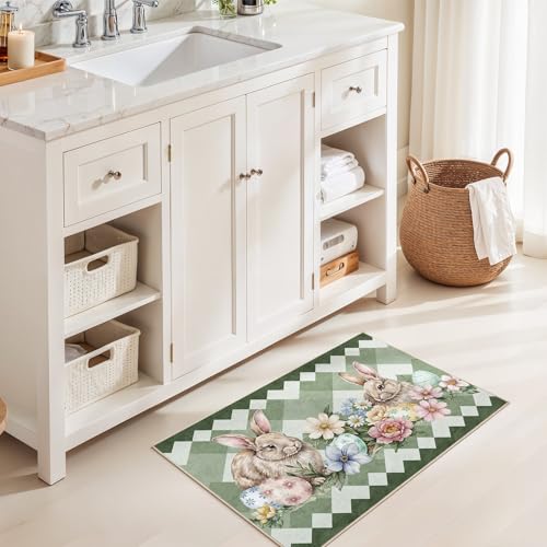 Image of cotiled Area Rug for Living Room, Washable Non-Slip Large Area Rug, Indoor Floor Carpet Low Pile Soft Boho Farmhouse Rug for Bedroom Dining Room Green 2x3