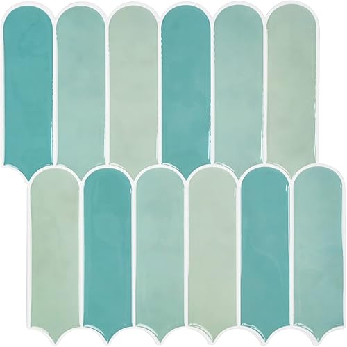 Protector contra salpicaduras de color verde, autoadhesivo de plumas en muro, azulejos de mosaico de pavo real para cocina, baño (10 x 10 pulgadas,