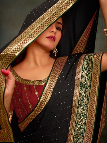 Image of AKHILAM Women's Pink Satin Silk Embroidered Saree with Unstitched Blouse Piece (SANCHI3001 SUM Parent)