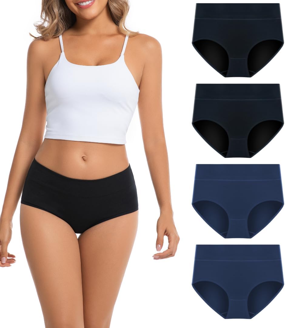 Women's Cotton Underwear Mid Waisted Brief Style Underpant (4 Pack)