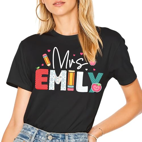 Custom Teacher Shirts for Women Personalized Teacher Tshirts with Name Grade Team Customized Back to School Graphic Tee First Day of School Cute Casual Soft Cotton Shirts Style19