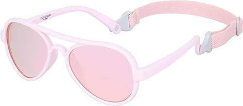 COCOSAND Baby Boys Girls Aviator Sunglasses with Strap Polarized Flexible Retro Pilot for Infants Toddler Age 0-24 Months