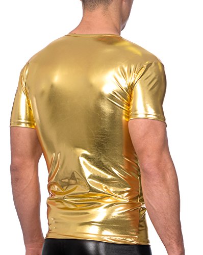 Gary Majdell Men's Liquid Shiny Metallic V-Neck Short Sleeve T-Shirt for Nightclub3