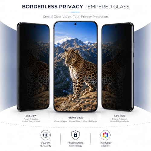 Image of ArmourPro Privacy Tempered Glass for Google Pixel 9 / Pixel 9 Pro - Anti Spy Borderless Anti Peeping Screen Protector, Edge to Edge Coverage, 9H Anti-Scratch, Case Friendly, Easy Installation Kit with Cable Protector