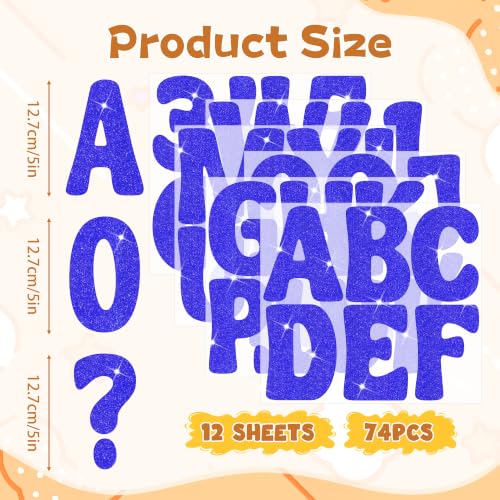 Image of Bulletin Board Letters 74 PCS Glitter Letter Stickers Large 5 Inch, Blue | 12 Sheets,Alphabet Number Stickers,Self-Adhesive,Sticker Letters for Poster Board,Classroom,Display,Mailbox,Craft,Party Decor