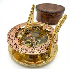 Oaki Way Brass Sundial Compass in Leather Case Nautical Gifts for Men, Antique Sailing Anniversary