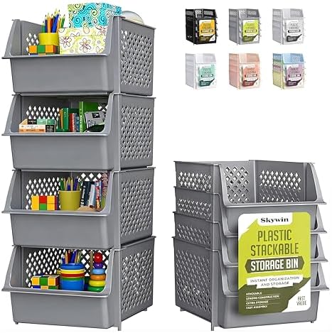 TidyFriend 4 Pack Stackable Storage Bins Open Front for Pantry Or...