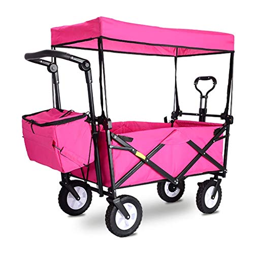CRBUDY Zusammenklappbarer tragbarer Gartenwagen, robuster Wagen mit Überdachung, multifunktionaler Einkaufswagen für Outdoor-Camping, Angeln, Handziehwagen mit 4 Rädern, Tragkraft: 80 kg