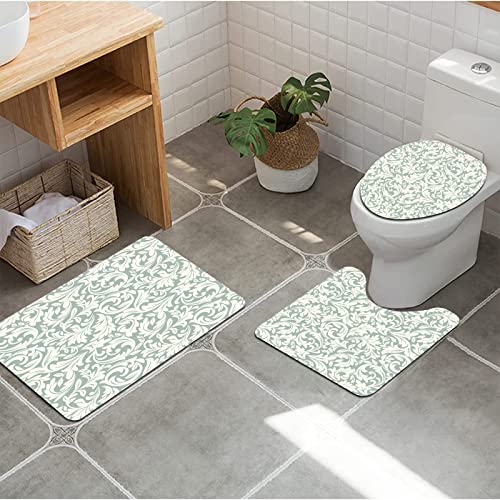 URSOPET Badezimmer Set, rutschfeste Badematte und WC-Vorleger-Set, Damast im barocken Blumenmuster Western Flower Ornate…
