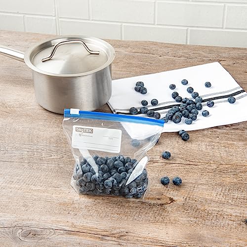 Image of Restaurantware Bag Tek 1 Pint Freezer Slider Bags 25 Disposable Zipper Pouch Bags - Slide Zipper Expandable Bottom Clear Plastic Freezer Bags With Write-On-Label For Food Storage (Pack of 4)