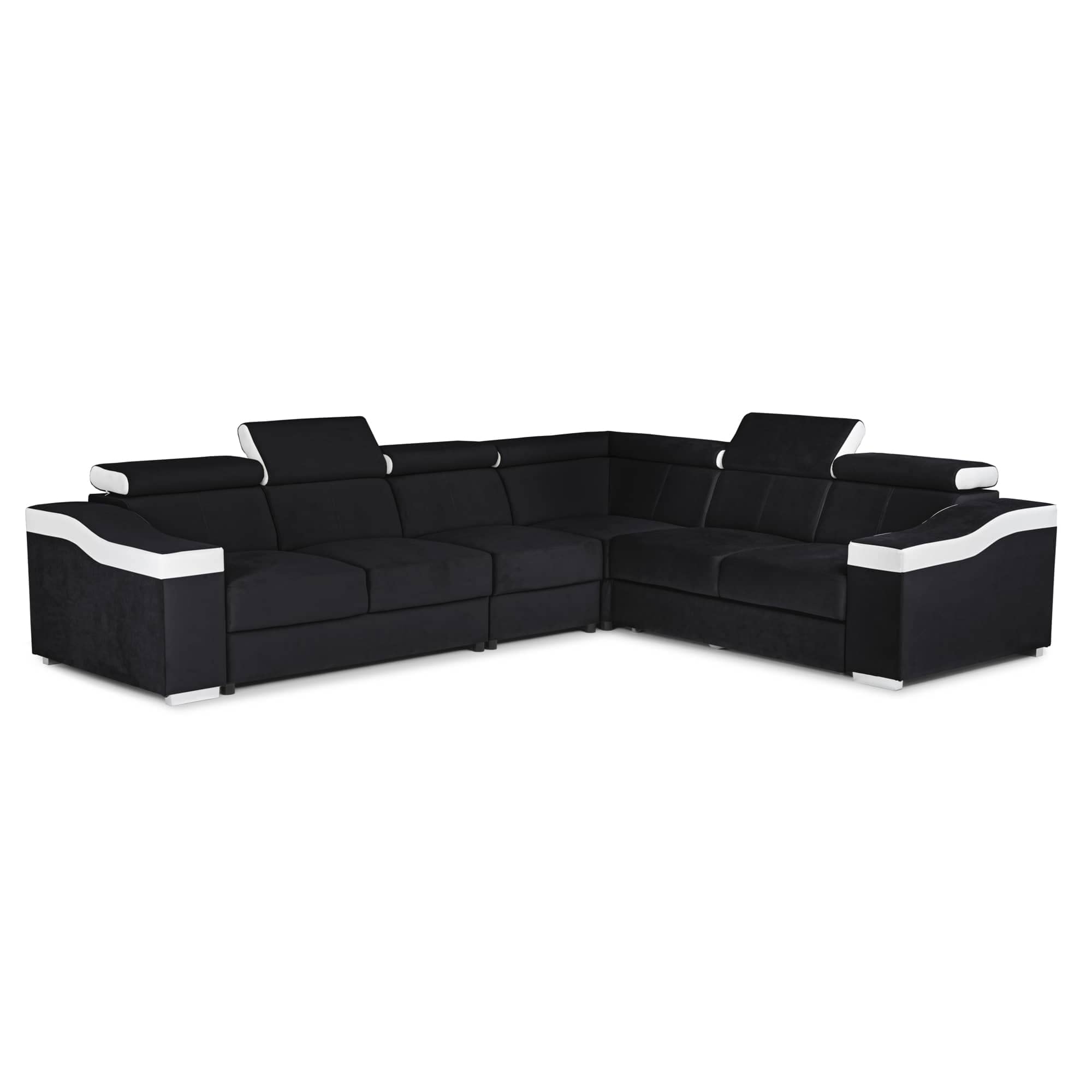Mobilier-Deco Lucky - Canapé d'angle Convertible réversible en Tissu Noir et Simili Blanc