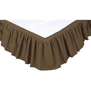 Rustic Moss Green Plaid Cotton Tea Cabin Bedding Split Corners Gathered Queen Bed Skirt