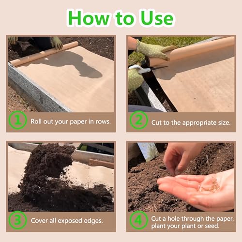 Image of Biodegradable Weed Barrier, 4 x 50 Ft Heavy Duty Garden Paper Biodegradable Landscape Fabric Paper Garden Mulch Rolls Weed Barrier for Weeds, Paper Mulch Rolls Garden Paper for Outdoor Garden Lawn