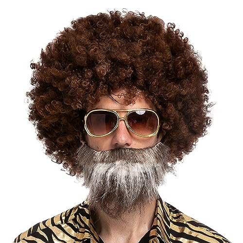 Spooktacular Creations Halloween Brown Afro Wig with Beard 70s/80s Disco