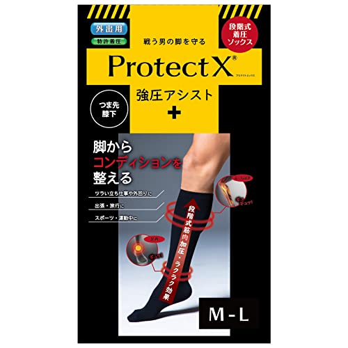 Protect X メンズ つま先あり 着圧ソックス 強圧アシスト  ブラック
