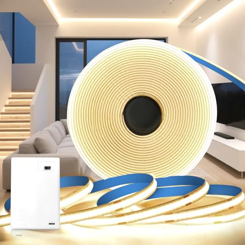 KSIBNW Ruban LED COB Pile Batterie, 2M Bande LED à Piles, Blanc Naturel 4000K 320LED/M Lumineuse 5V Adhésive Bandeau à Alimentation Batterie pour Cuisine Sous Meuble, Chambre, Placard Décoration