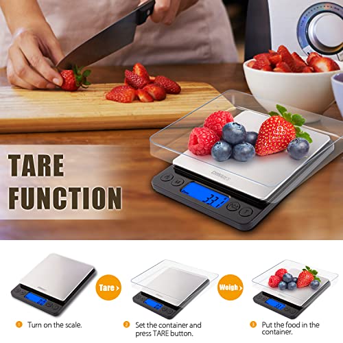 Food Scale, Chwares Rechargeable Kitchen Scale With Trays 3000G/0.1G, Small Scale With Tare Function Digital Scale Grams And Ounces For Weight Loss, Dieting, Baking, Cooking, Meal Prep, Coffee, Black #TOP3