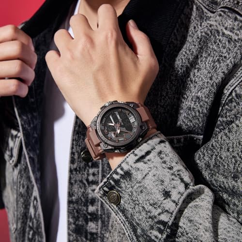 Image of V2A Stryke 45mm Analog Digital Sports Watch for Men | Hybrid Layered Dial | Alarm Stopwatch Backlight Day Date | TPU Strap | 30M Water Resistant | Gift for Mens