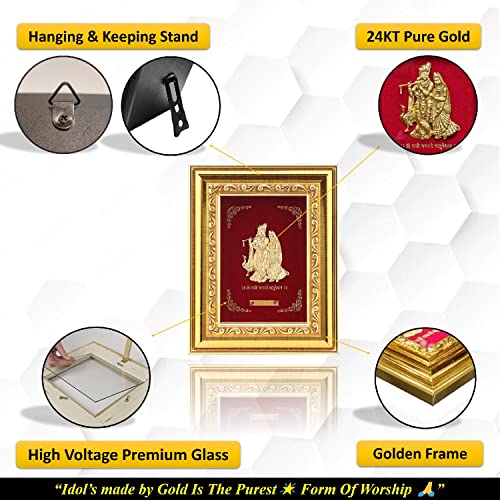 Image of Pk & Pk Jewellers Lord Radha Krishna with Peacock | 24KT Gold Frame | Golden Collection | Extra Small Size [14x18 cm] (For Premium Gift, Temple, Table Decor, Home Decoration)