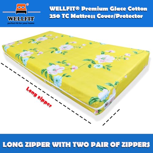 Image of WELLFIT Premium Glace Cotton 300 TC Mattress Cover /Protector for King Size Bed with Zip /Chain /6x6.5 ft / 72x78x6 inch