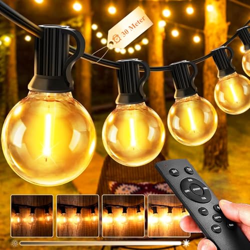 Lichterkette Außen Outdoor LED Strom - 30M Aussen Beleuchtung Garten Balkon - Lichterketten...