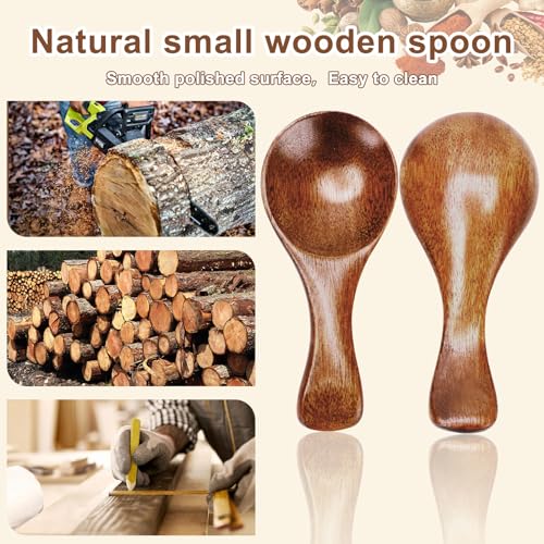 Image of 6pcs Small Wooden Spoons, 3.2inch Small Wooden Spoons for Honey, Brown Mini Wood Teaspoons for Tiny Eating Ice Cream Jars Spice Condiments Tea Bath Salt Coffee Sugar Jam Mustard Seasoning