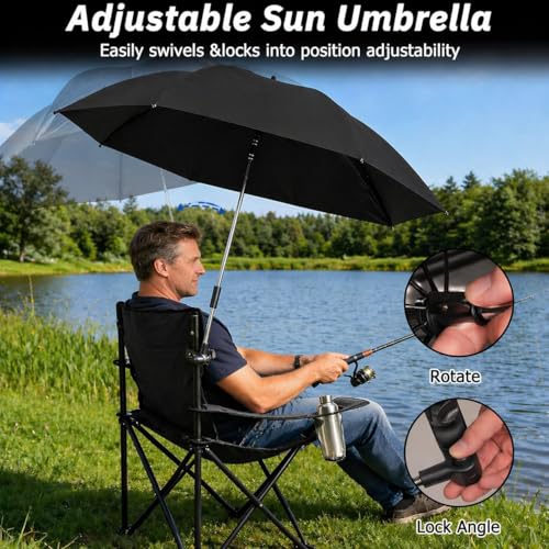 2 Pack Sillas de Camping Portátiles Plegables con Sombrilla Ajustable, Sillas Ligeras para Playa, Pesca, Eventos Deportivos y Césped (Negro) miniatura 6
