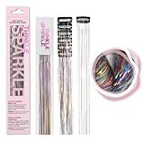 6Pcs Clip in Hair Tinsel Kit, 19.6 Inch Heat Resistant Glitter Tinsel Hair Extension Clips, Fairy Hair Sparkle Strands Festival Gift Party Dazzle Hair Accessories for Women Girls Kids (RAINBOW)