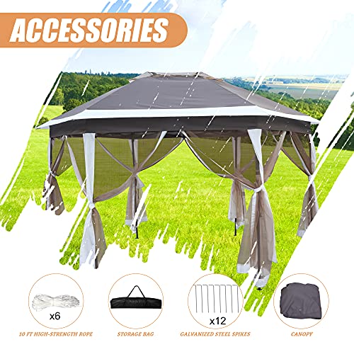 Lonabr 12’ X 12’ Pop Up Gazebo With Mosquito Netting Hexagonal Outdoor Canopy For Patio,Garden,Backyard Tent Canopy With Strong Iron Frame Storage Bag #TOP6