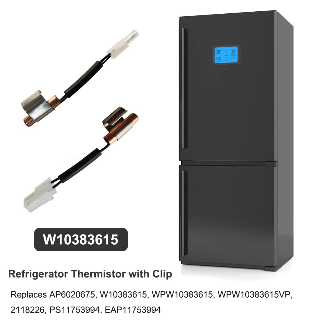 WPW10383615 Termistor Para Refrigerador Con Clip Para Refrigerador Whirlpool Reemplaza W10383615, WPW10383615VP 2118226 AP6020675 PS11753994 - Foto 2