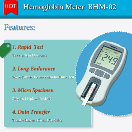 Healthcaretuye Hb Hemoglobin Meter Hemoglobin Test Meter Hemoglobin Analyzer + 125Strips, Blue - Thumbnail 2