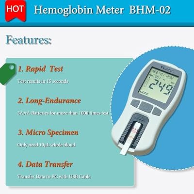 Hb Hemoglobin Meter Hemoglobin Test Meter Hemoglobin Analyzer + 125Strips, Blue