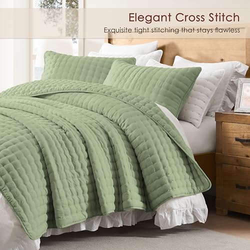 Image of WDCOZY Cloud Soft Quilt Set, Oversized King Size, Sage, 116x106 inches