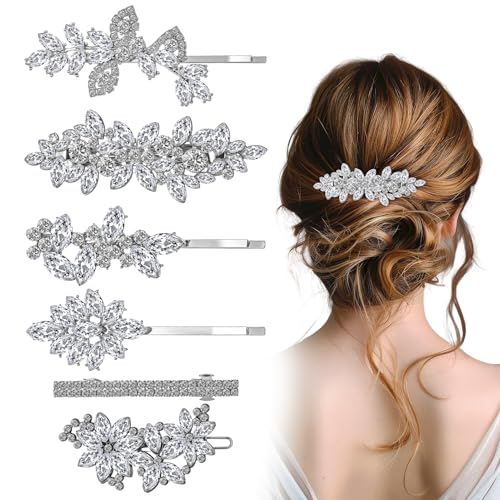Rhinestone Hair Clips 6Pcs, Crystal Leaf Bobby Pins & Spring Clip...
