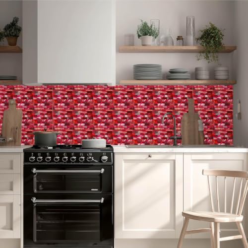 Image of Moroccan Tile Stickers | Waterproof Self Adhesive Peel & Stick Tile Decals for Kitchen Backsplash, Bathroom Wall, Floor, Furniture & Glass (4x4 Inch, Design 49)