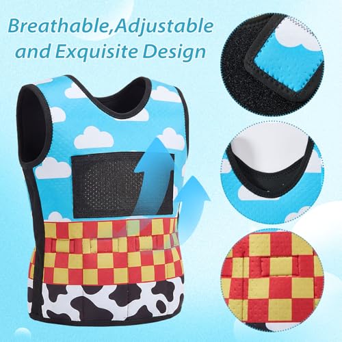 Image of Janmercy Weighted Vest for Kids Ages 4 to 7 and Ages 8+ Boy Girl Adjustable Breathable Compression Vest for Processing Issue (Animated Style,Small,Denim Blue,Beige)