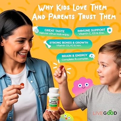 LIVEGOOD Organic Childrens Multivitamin Gummies, Kids Multivitamin, Vitamin D for Toddlers and Children, Organic Kids Chewable Vitamins for Immunity, Growth and Energy (60 Count)