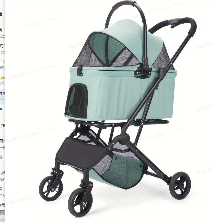 Passeggino pieghevole per animali domestici, 4 ruote per cani e gatti, 50 x 65 x 99 cm, Passeggino per animali domestici (staccabile) - Verde menta