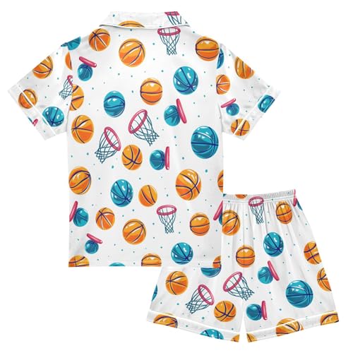 ALAZA Basketball Ball Polka Dot Pajamas Satin Pajama Set Short Sleeve Button Down Sleepwear2