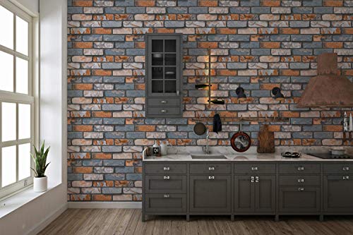 Image of DWELLSINDIA Vintage Bricks Self Adhesive Peel and Stick PVC Wallpaper Waterproof, Scratch Resistant, Laminated (41CM X 244CM, Grey & Rust, Matt)