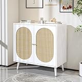 Pvillez Modern Storage Cabinet with Natural Rattan Doors, Sideboard Buffet Cabinet with Storage, Adj