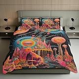 PolXmyxor Psychedelic Duvet Cover Queen Size, Surrealism Bedding 3 Pieces, Mysterious Comforter Cover, Soft Microfiber Duvet Cover Set, with Zipper and 2 Pillow Shams, 90'x90'