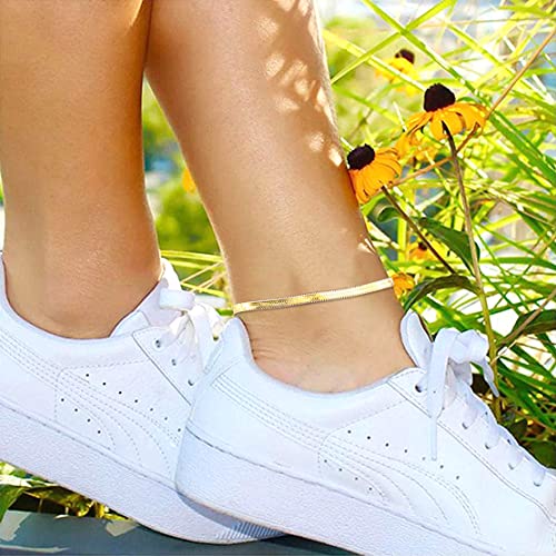 Image of Ankle Bracelets for Women,14K Gold Plated Snake Chain Anklet for Women Beach Cute Anklets